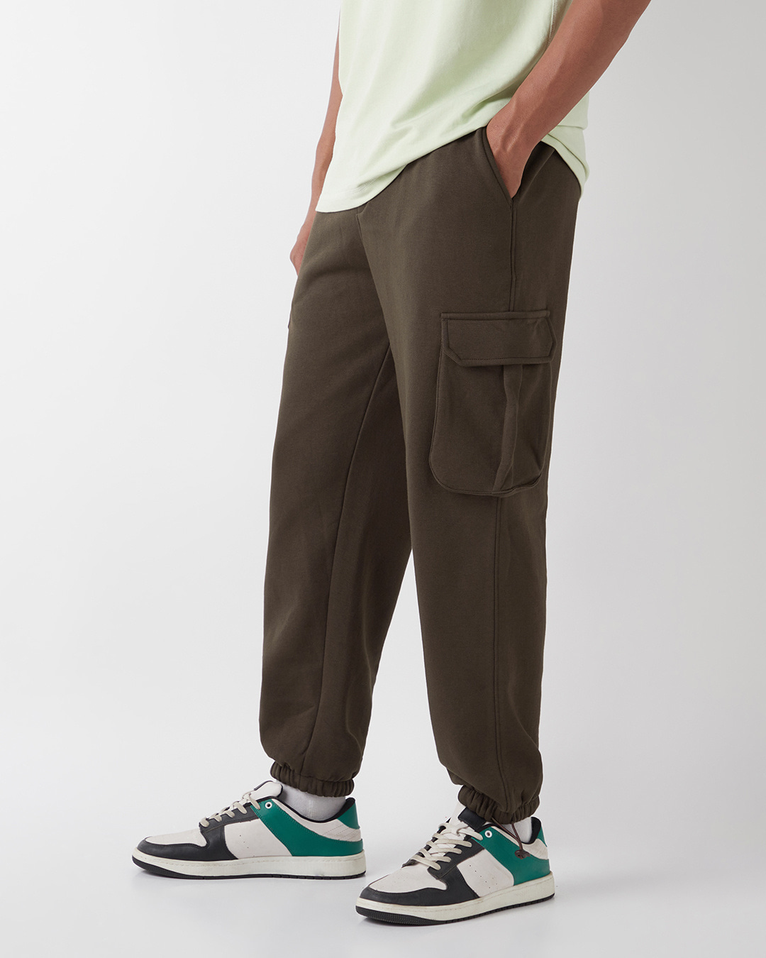 Shop Men's Chocolate Brown Oversized Cargo Joggers-Back