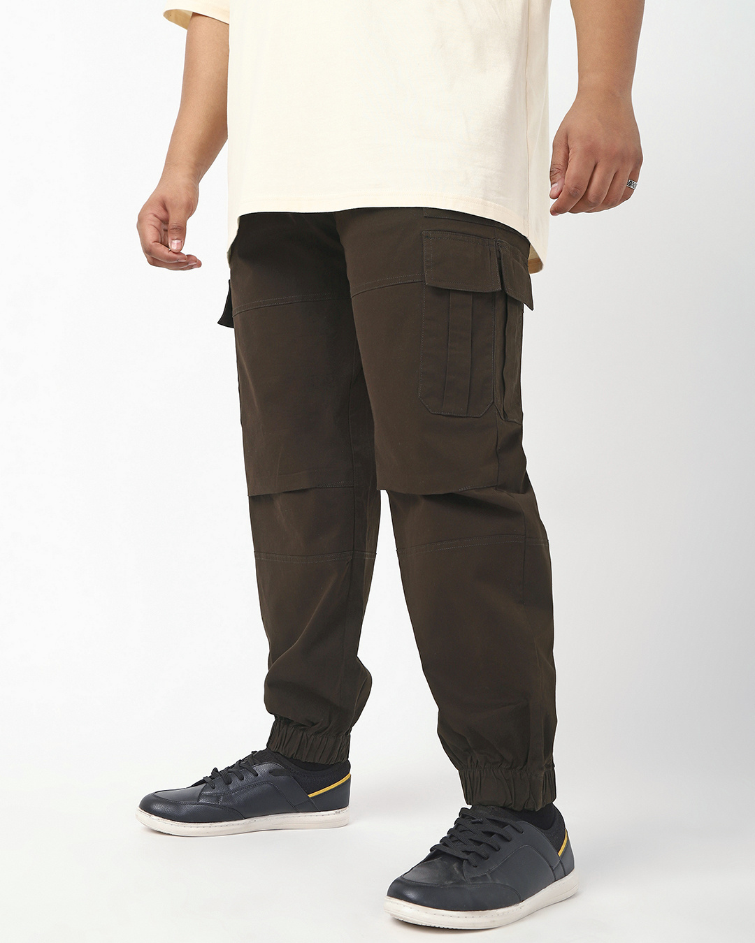 Shop Men's Chocolate Brown Oversized Plus Size Cargo Jogger Pants-Back