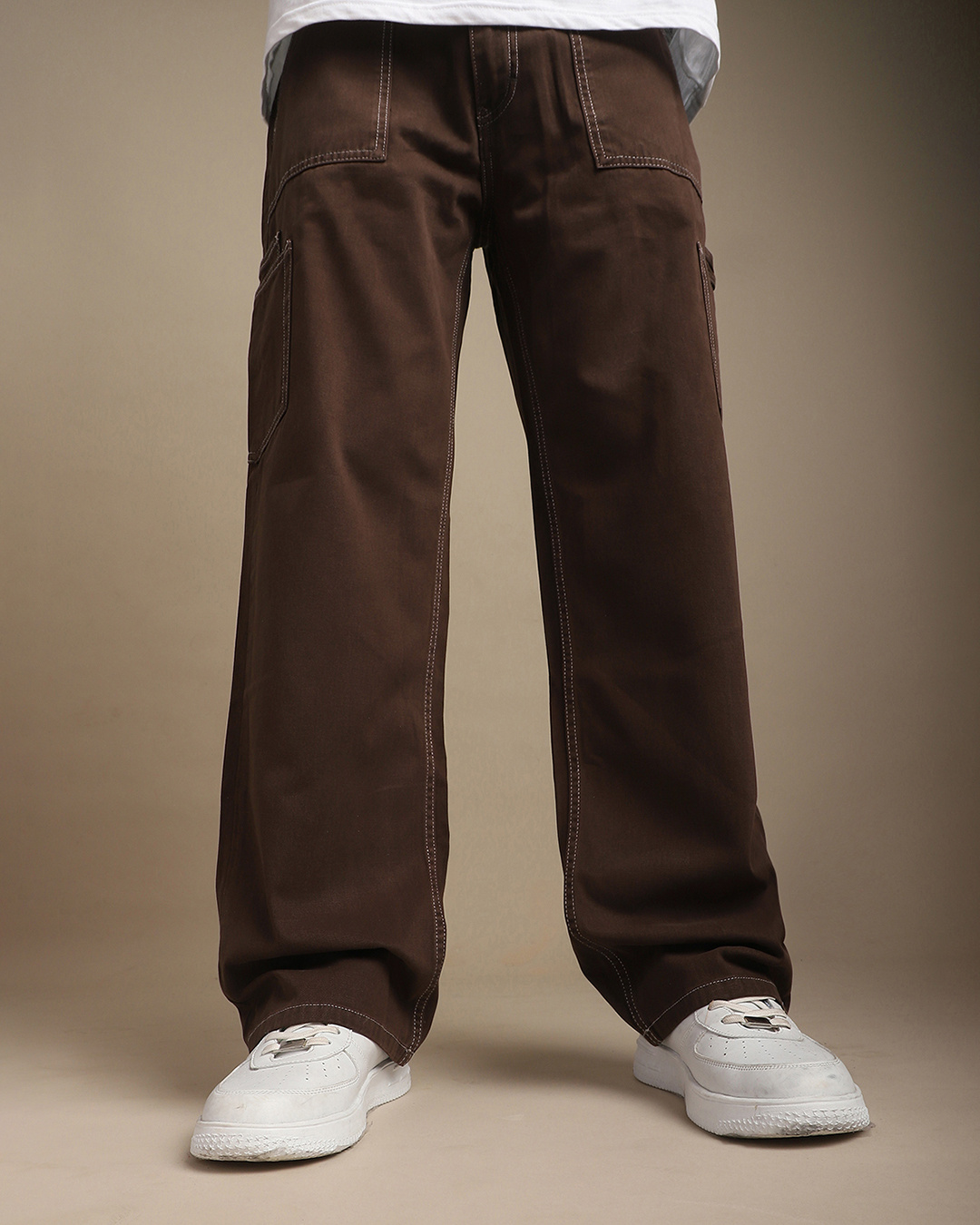 Buy Men's Chocolate Brown Relaxed Fit Cargo Carpenter Pants Online at ...