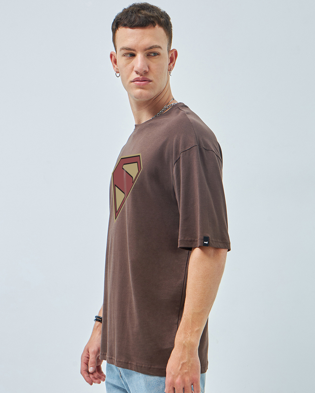 Shop Men's Chocolate Brown Superman Logo Graphic Printed Oversized T-shirt-Back