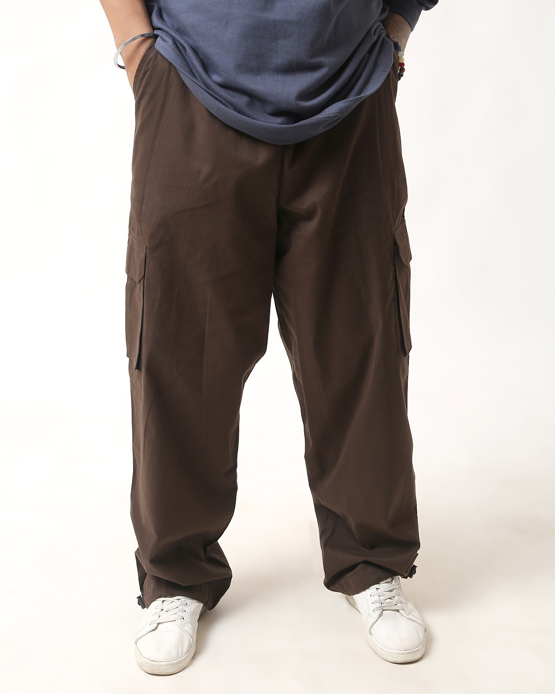 Shop Men's Coffee Brown Loose Comfort Fit Cargo Parachute Pants-Back