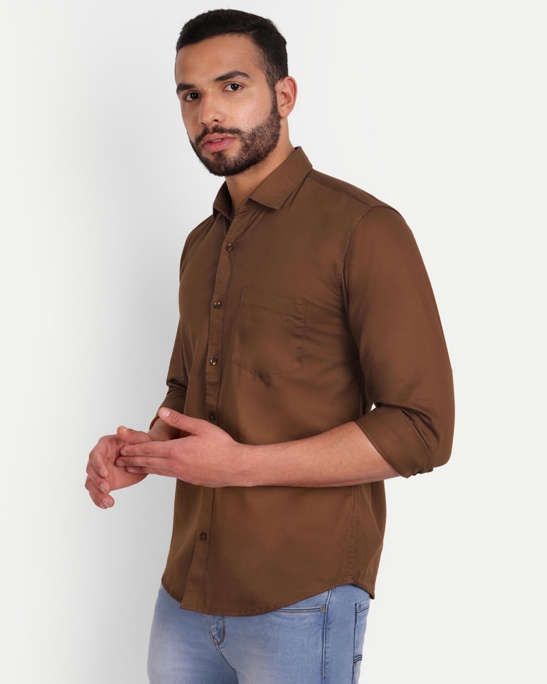 Shop Men's Coffee Slim Fit Shirt-Back