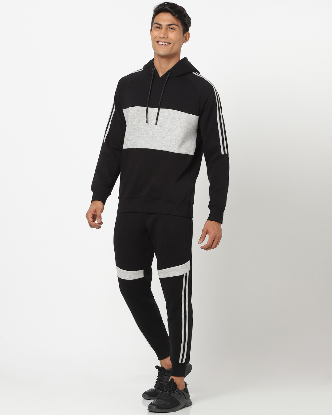 Shop Men's Black & White Color Block Hoodie-Back