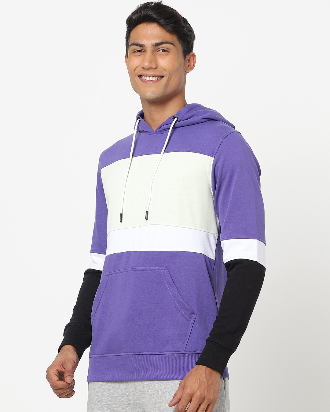 Shop Men's Purple & White Color Block Hoodie-Back