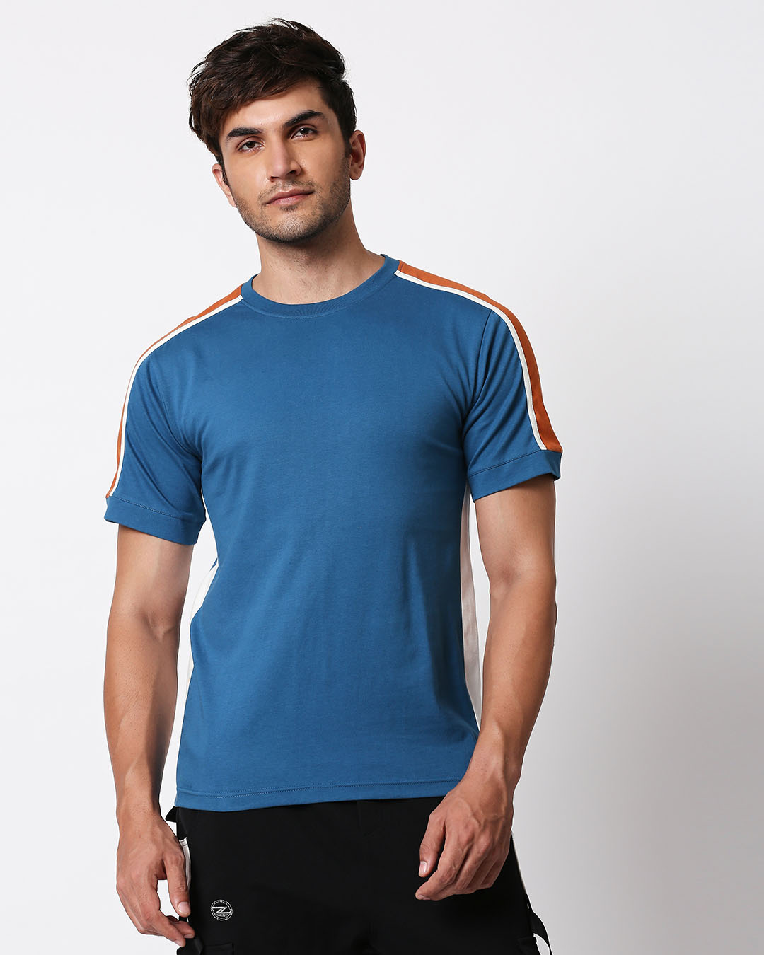 

Digi Teal Colorblock Half Sleeve T-Shirt Men' 90' Vibe half sleeves plain Three Panel t-shirt Bewakoof.com, Blue-orange-white