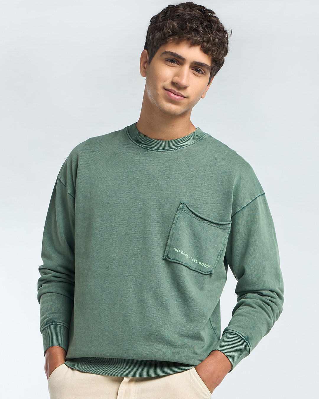 Shop Men's Comfrey Green Applique Oversized Acid Wash Sweatshirt-Back