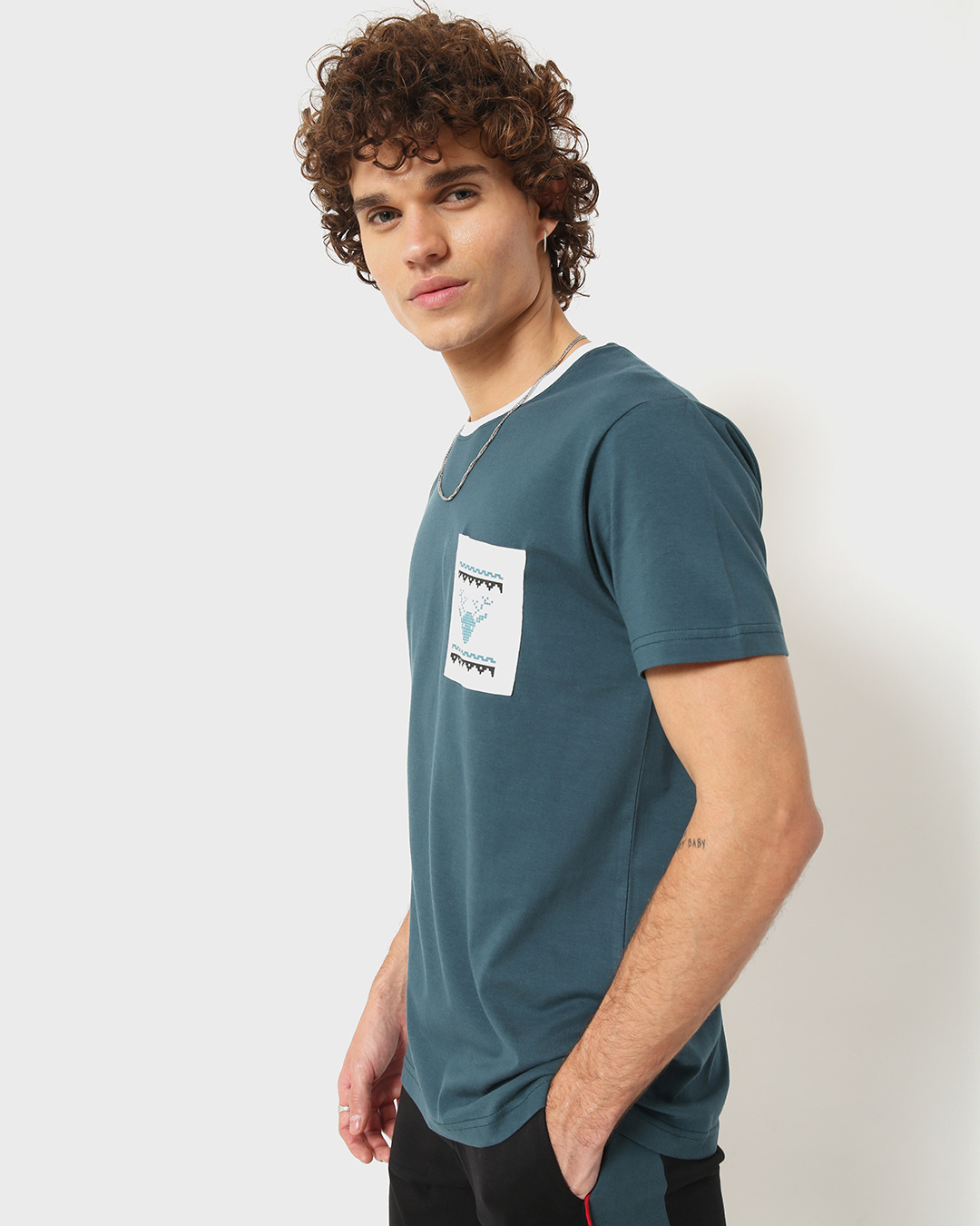 Shop Men's Contrast Pocket Printed Christmas T-shirt-Back