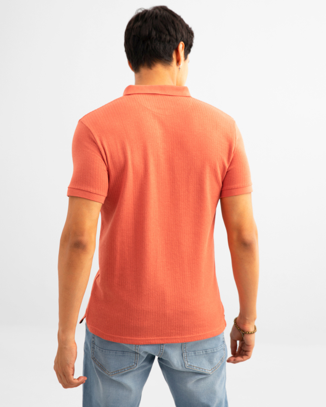 Shop Men's Coral Red Slim Fit Polo T-shirt-Back