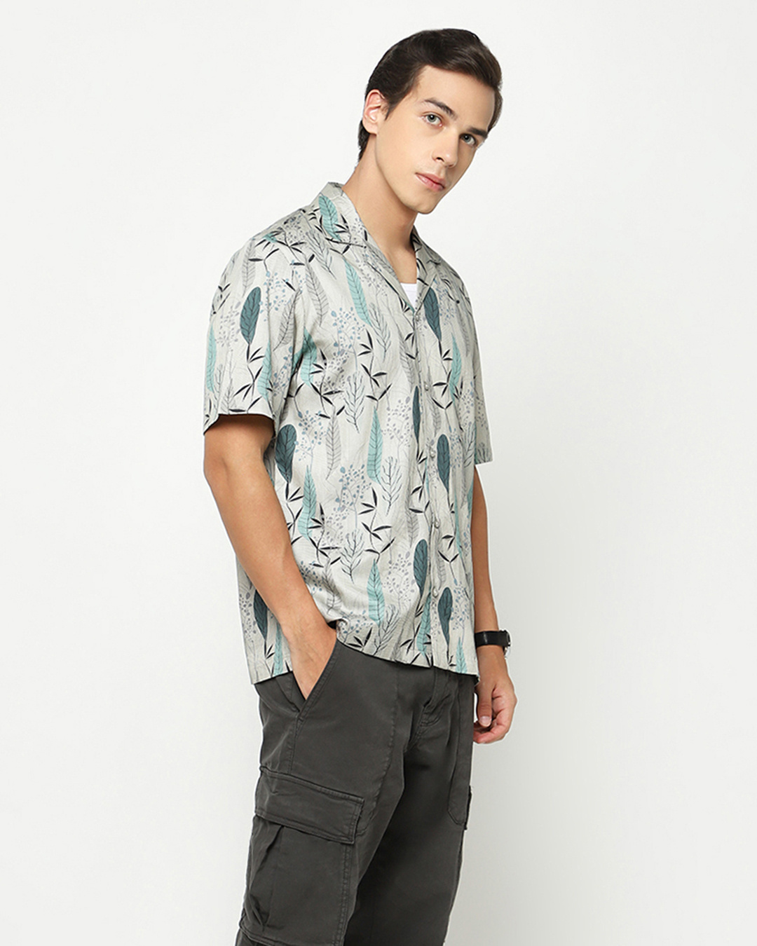 Shop Men's White All Over Leaf Printed Oversized Shirt-Back