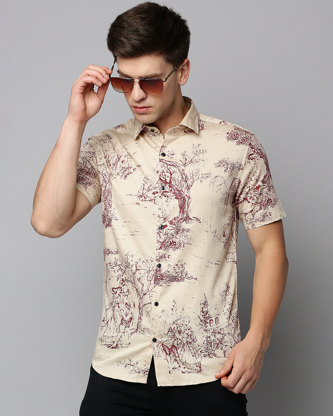 Buy Men's Cream All Over Printed Slim Fit Shirt Online at Bewakoof