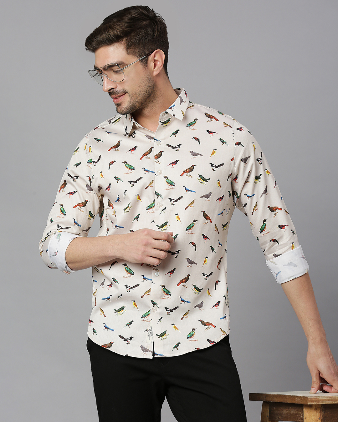 Buy Men's Cream All Over Printed Slim Fit Shirt Online at Bewakoof