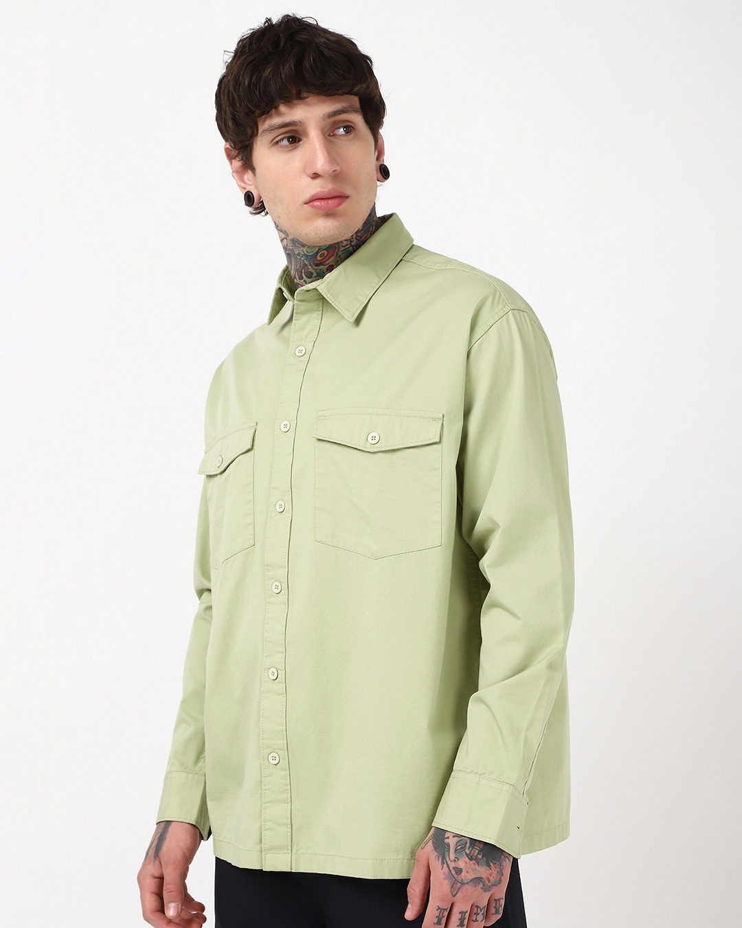 Shop Men's Light Sage Green Oversized Cargo Shirt-Back