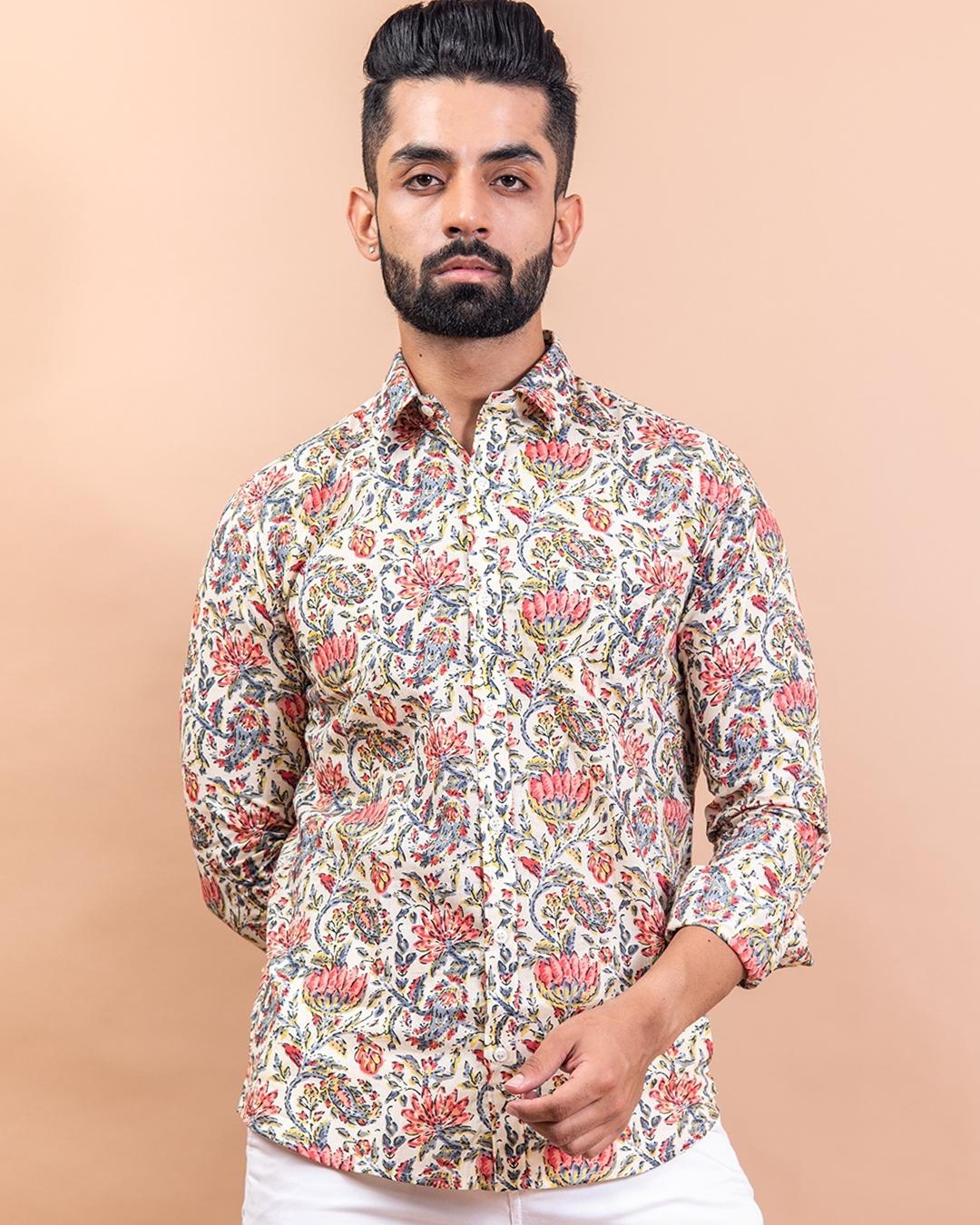 Buy Men's Cream Floral Printed Shirt for Men Cream Online at Bewakoof