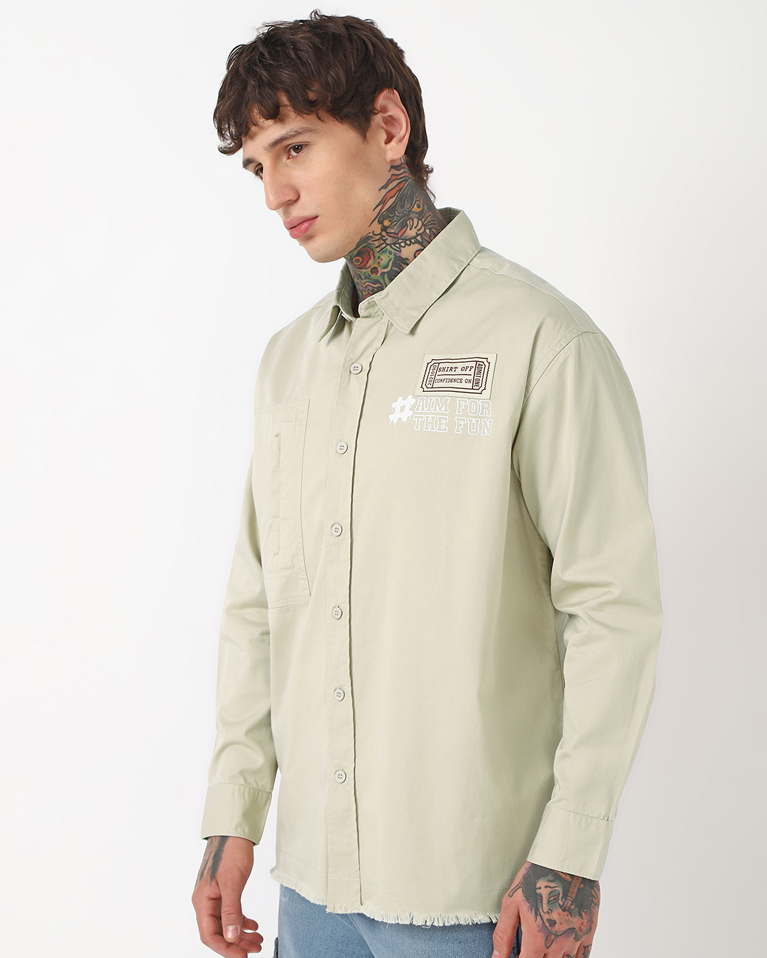 Shop Men's Cream Typography Oversized Shirt-Back