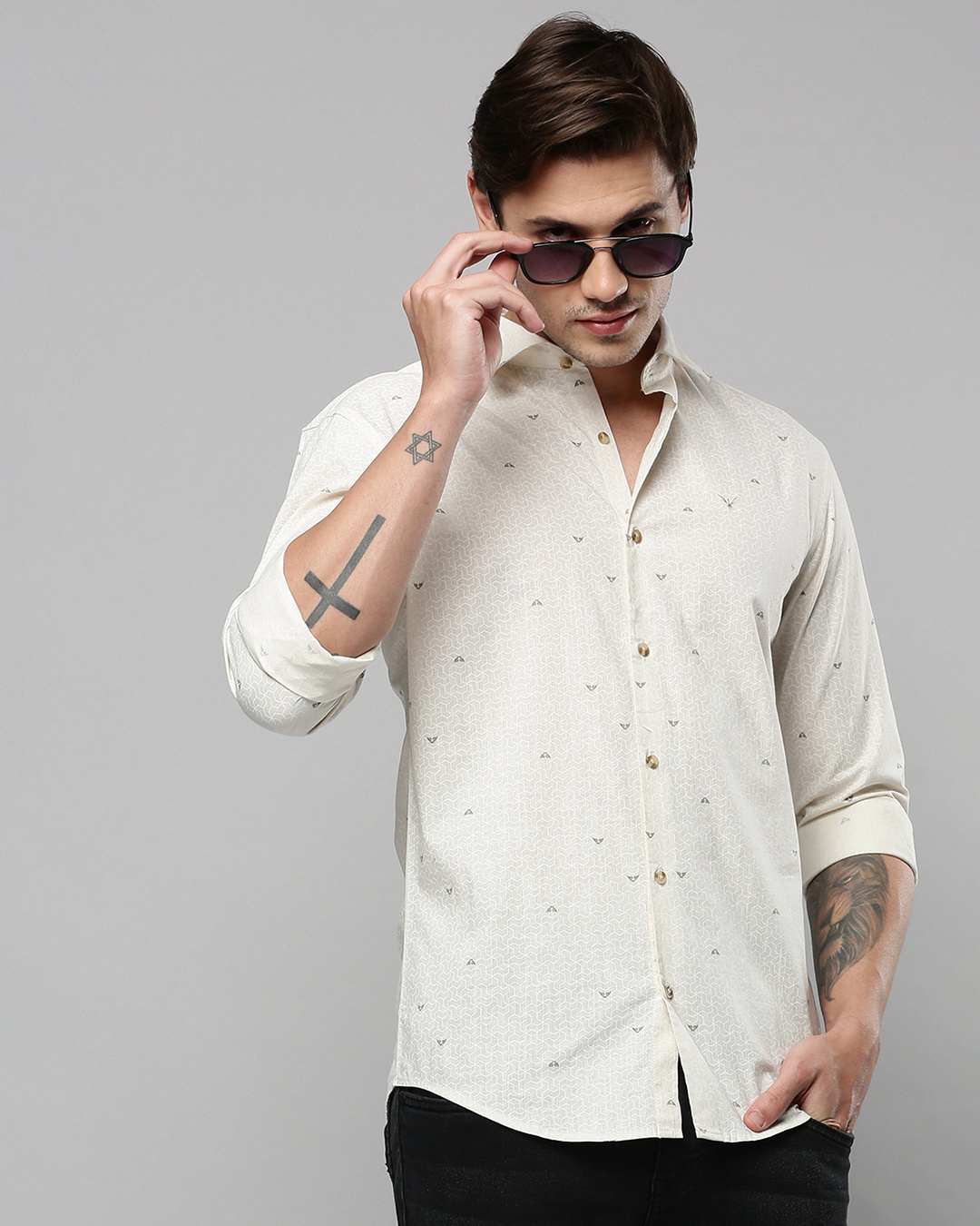 Buy Men's Cream Printed Slim Fit Shirt for Men Cream Online at Bewakoof
