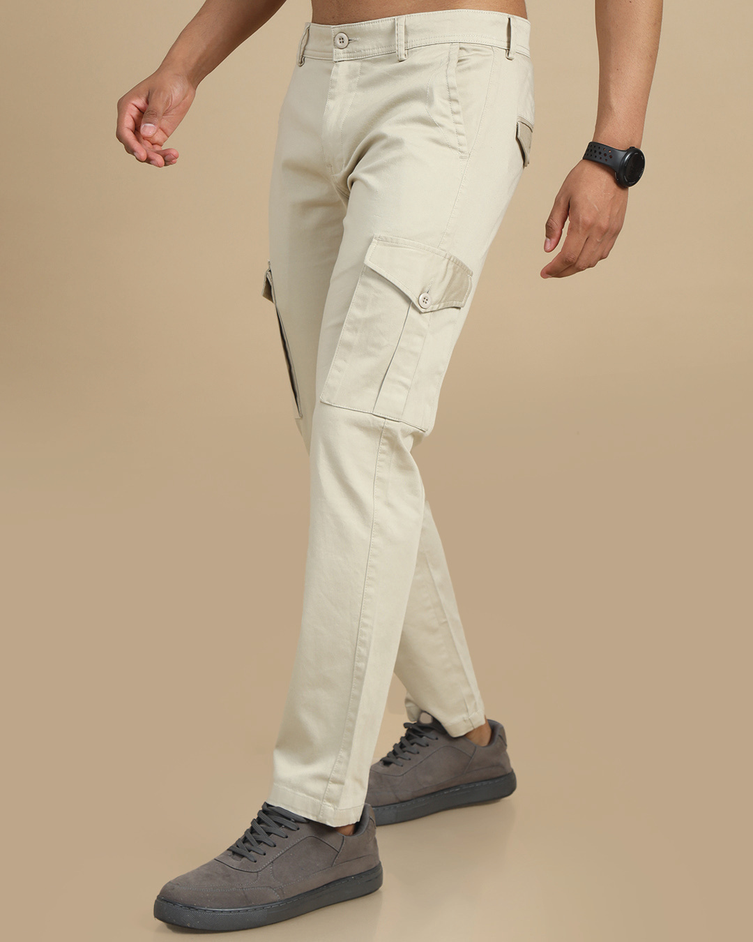 Shop Men's Cream Slim Fit Cargo Pants-Back