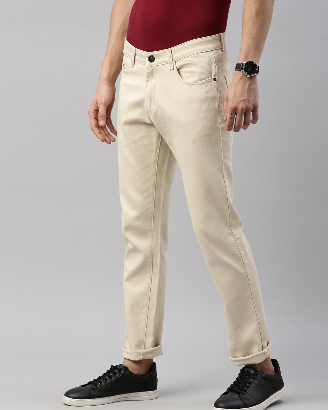 Shop Men's Cream Slim Fit Jeans-Back