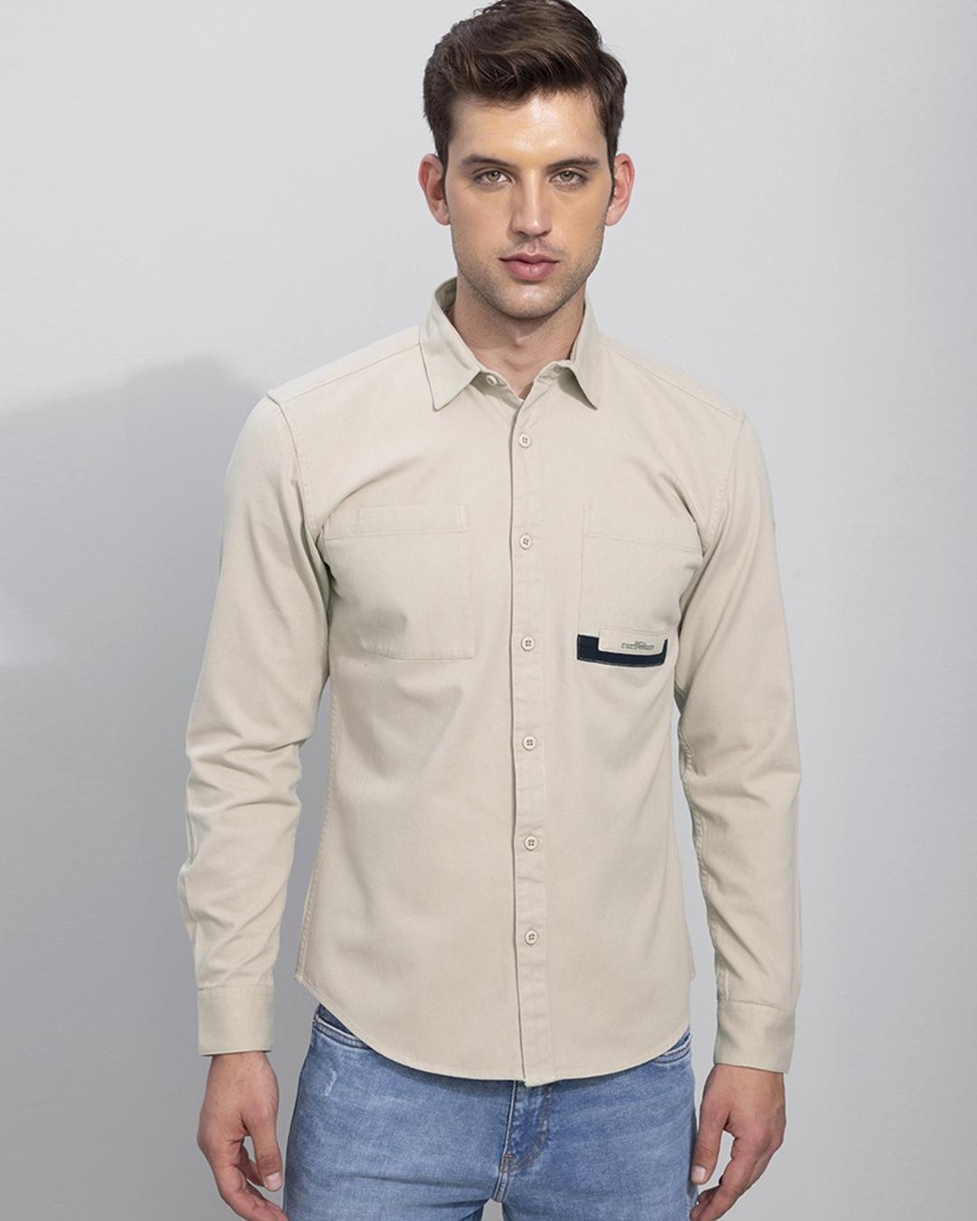 Buy Men's Cream Slim Fit Shirt for Men Cream Online at Bewakoof