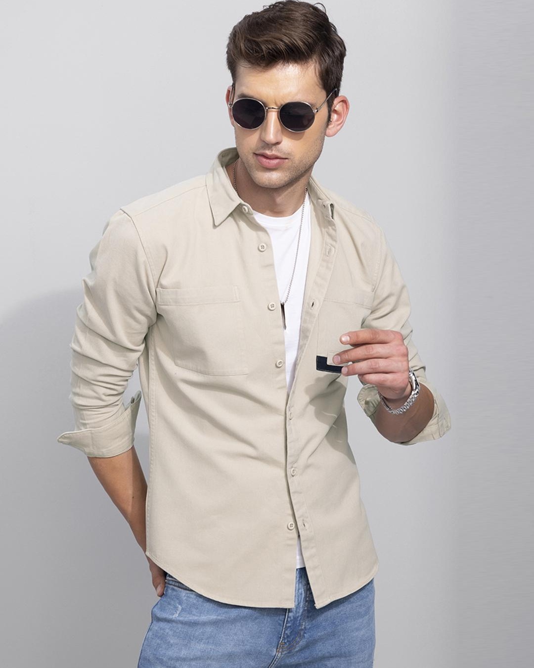 Buy Men's Cream Slim Fit Shirt for Men Cream Online at Bewakoof
