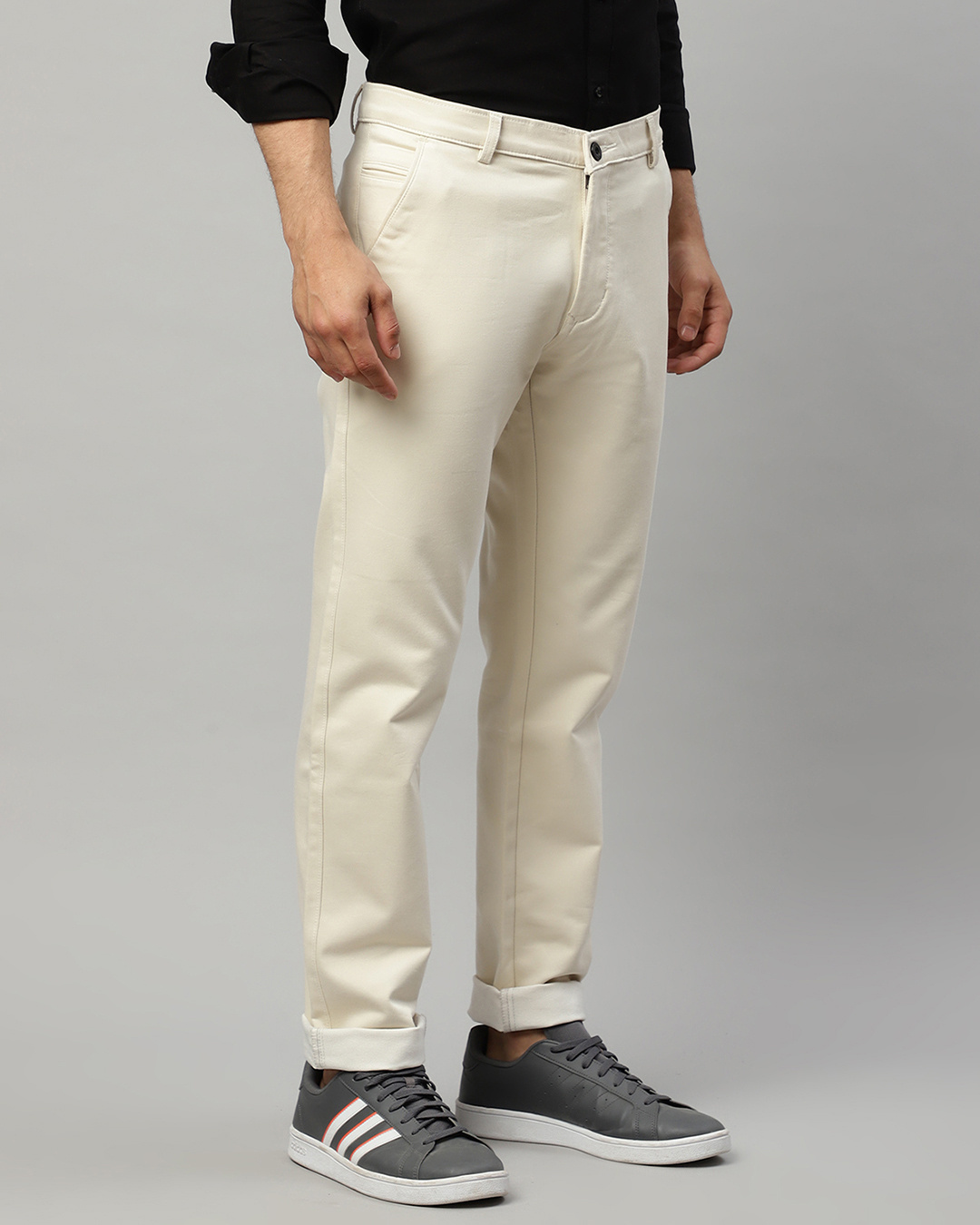 Shop Men's Cream Slim Fit Trousers-Back
