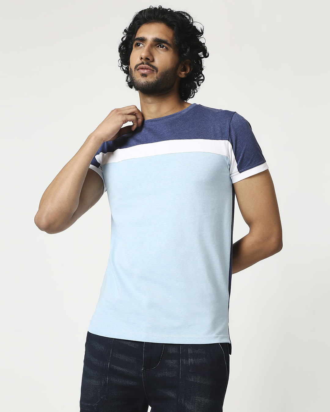 

Men' Cut & Sew Melange T-Shirt Men' Melange Half Sleeve Color Block T-Shirt Bewakoof.com, Melange-white