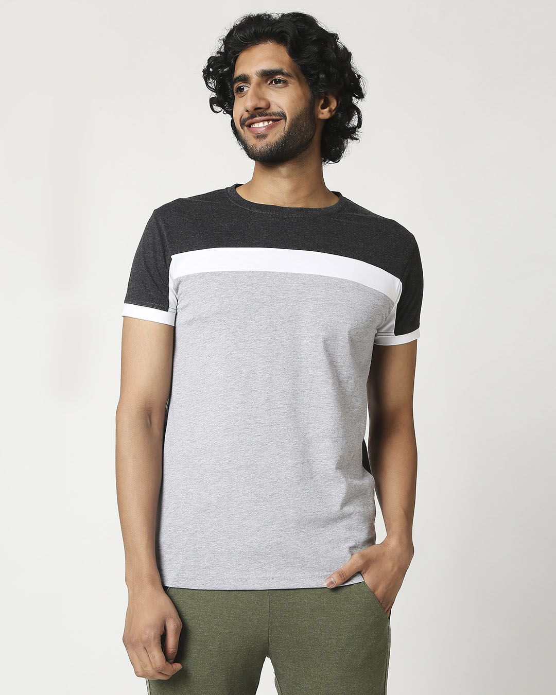 

Men' Cut & Sew Melange T-Shirt Men' Melange Half Sleeve Color Block T-Shirt Bewakoof.com, Grey-white