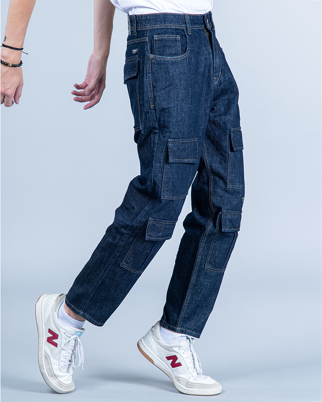 Shop Men's Dark Blue Baggy Fit Cargo Jeans-Back