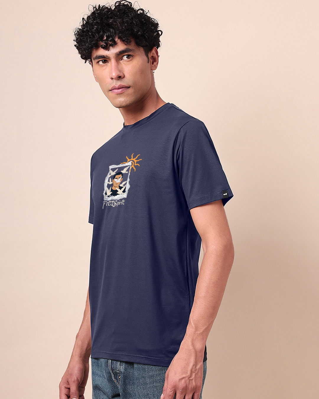 Shop Men's Dark Blue Free Spirit Graphic Printed T-shirt-Back