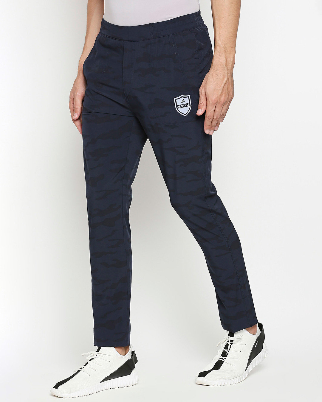 Shop Men's Dark Blue Printed Regular Fit Track Pants-Back