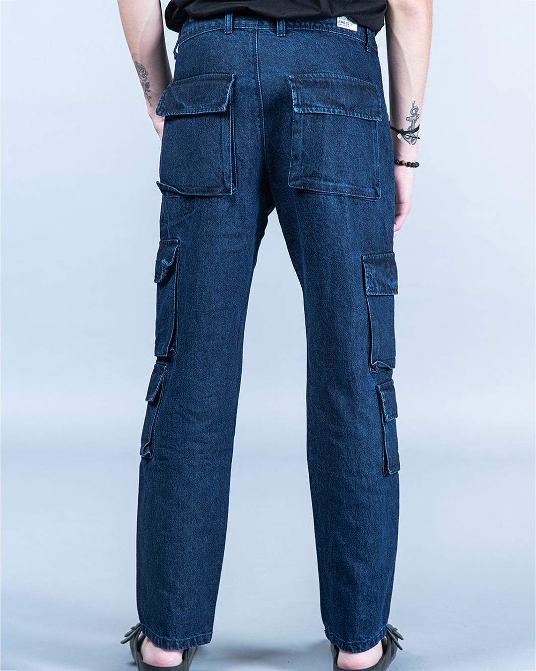 Blue Straight Fit Cargo Denim