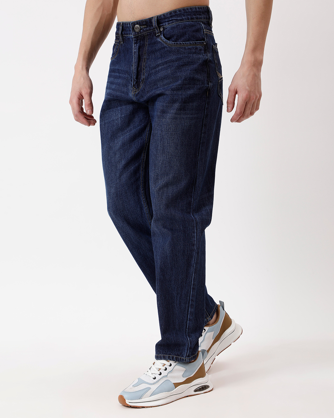 Shop Men's Dark Blue Washed Jeans-Back