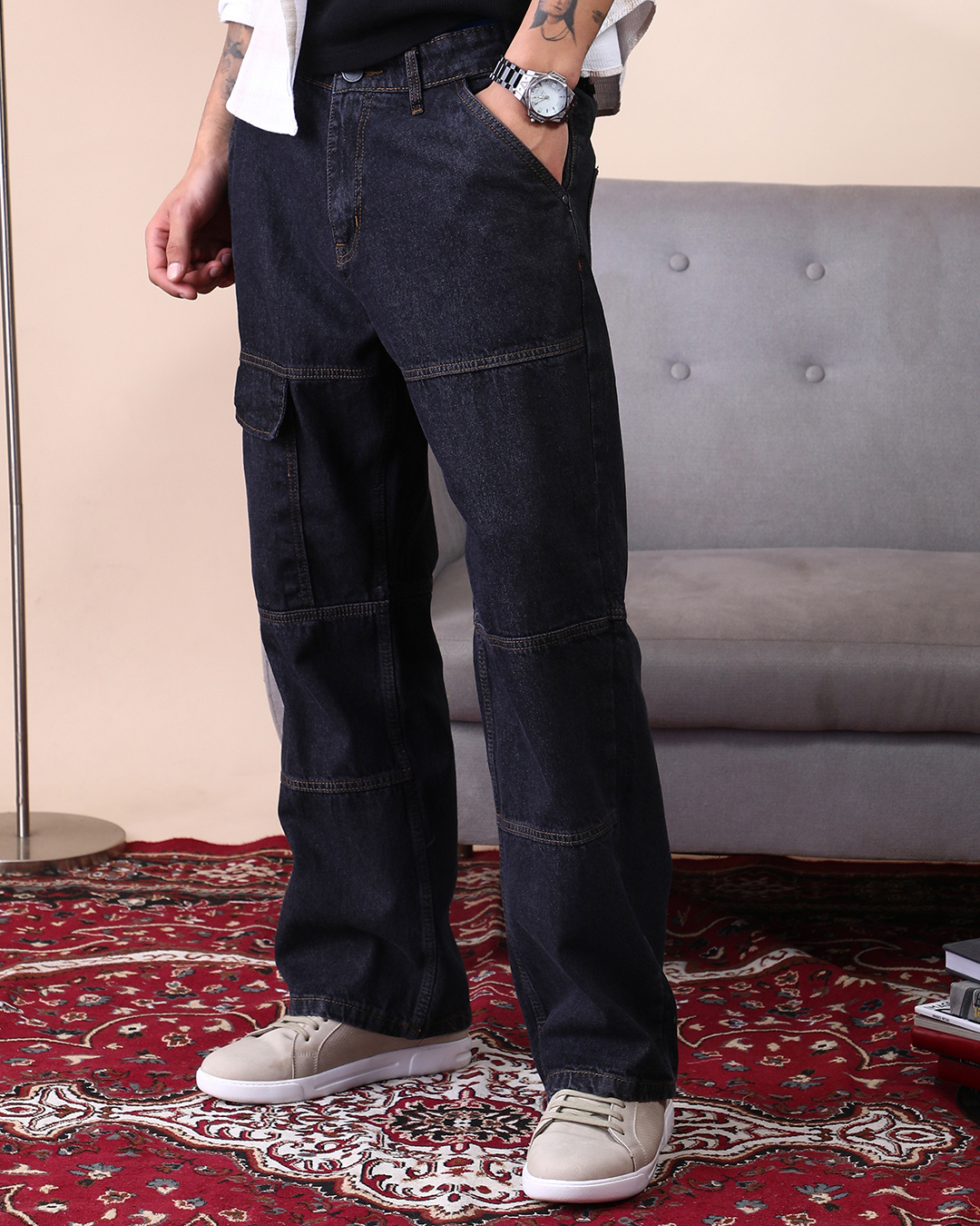 Belted Slouchy Straight Cargo Pants in Garment Dye