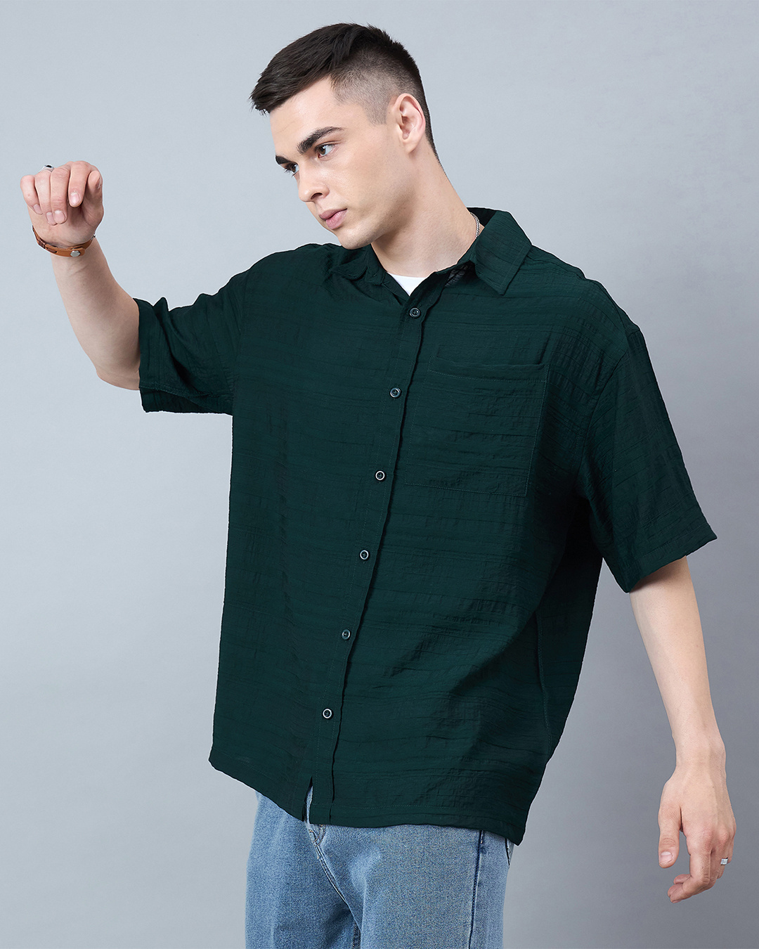 Shop Men's Dark Green Oversized Shirt-Back