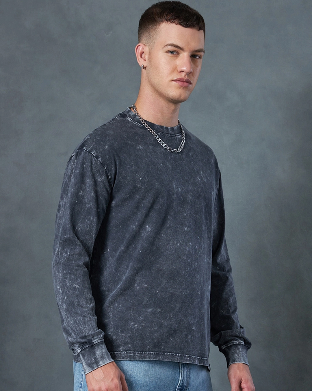 Shop Men's Dark Grey Oversized Acid Wash T-shirt-Back