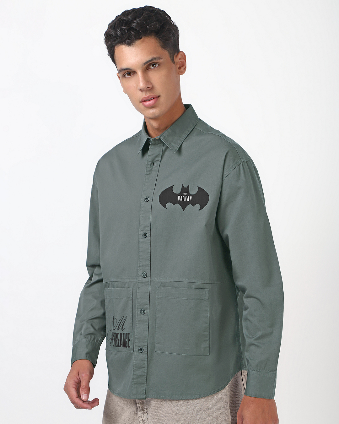 Shop Men's Dark Grey Graphic Printed Oversized Shirt-Back