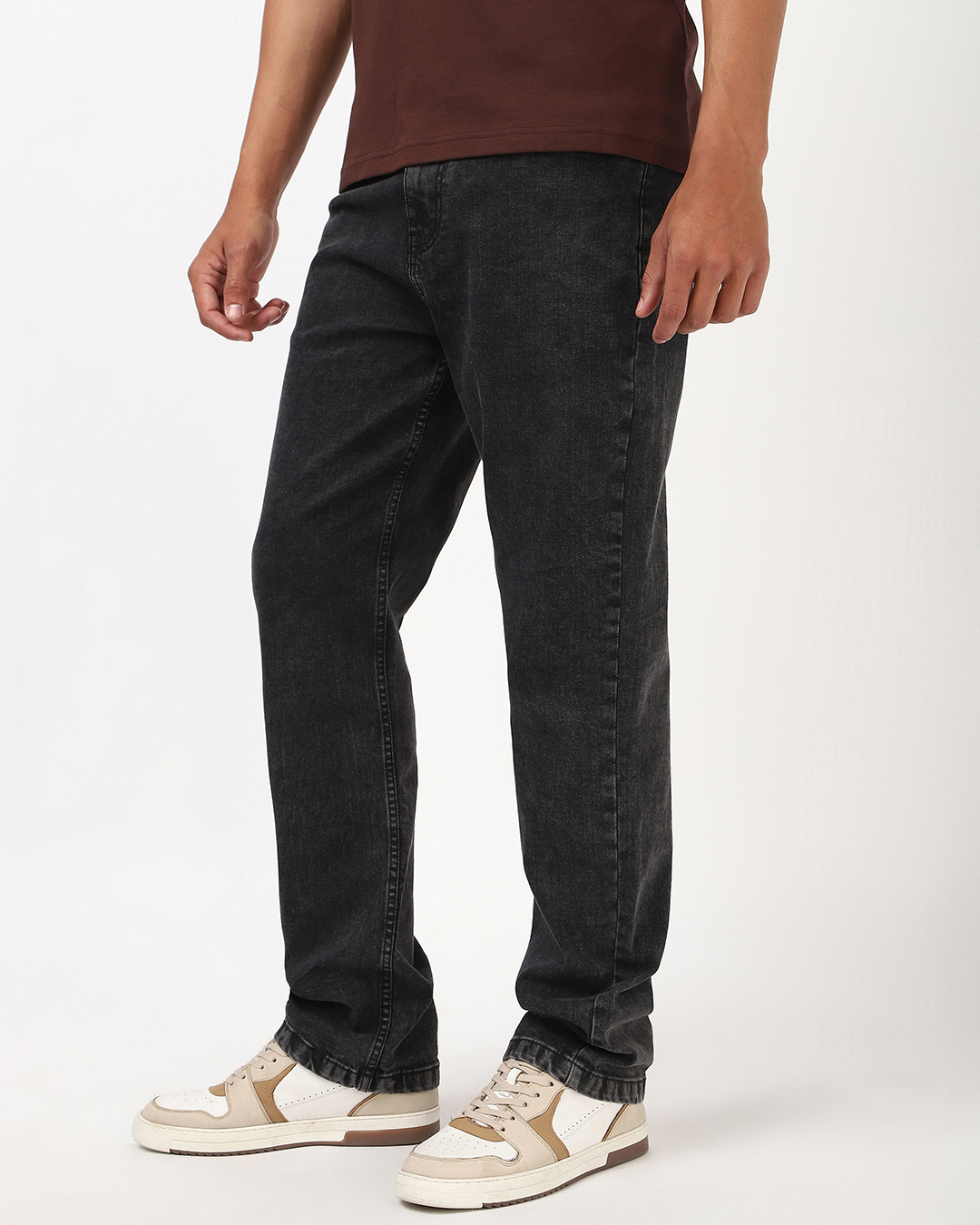 Shop Men's Dark Grey Slim Straight Fit Washed Stretchable Jeans-Back