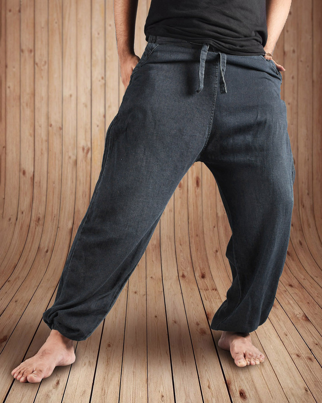 Shop Men's Dark Grey Washed Free Size Harem Pants-Back