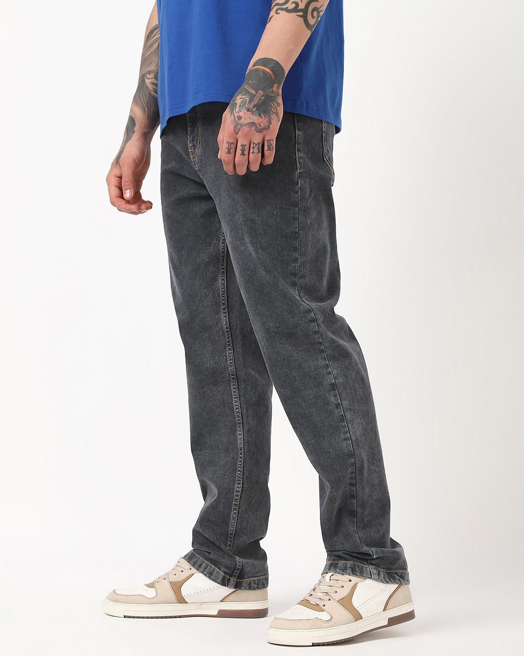 Shop Men's Dark Grey Slim Straight Fit Stretchable Washed Jeans-Back