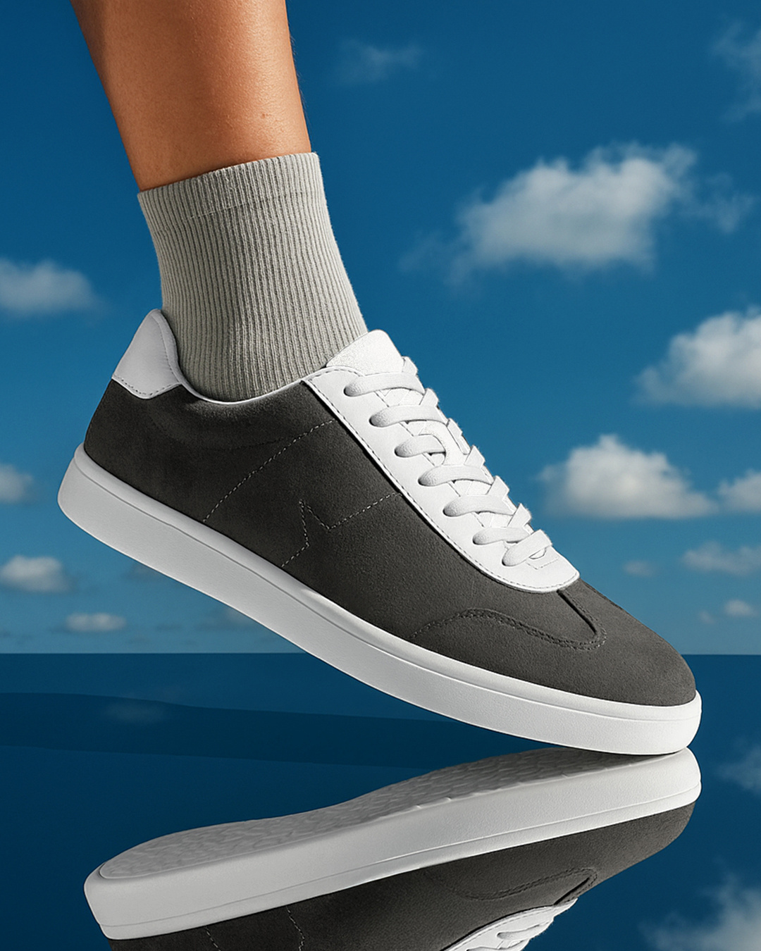 Buy Men's Dark Grey & White Color Block Low-Top Sneakers Online in ...