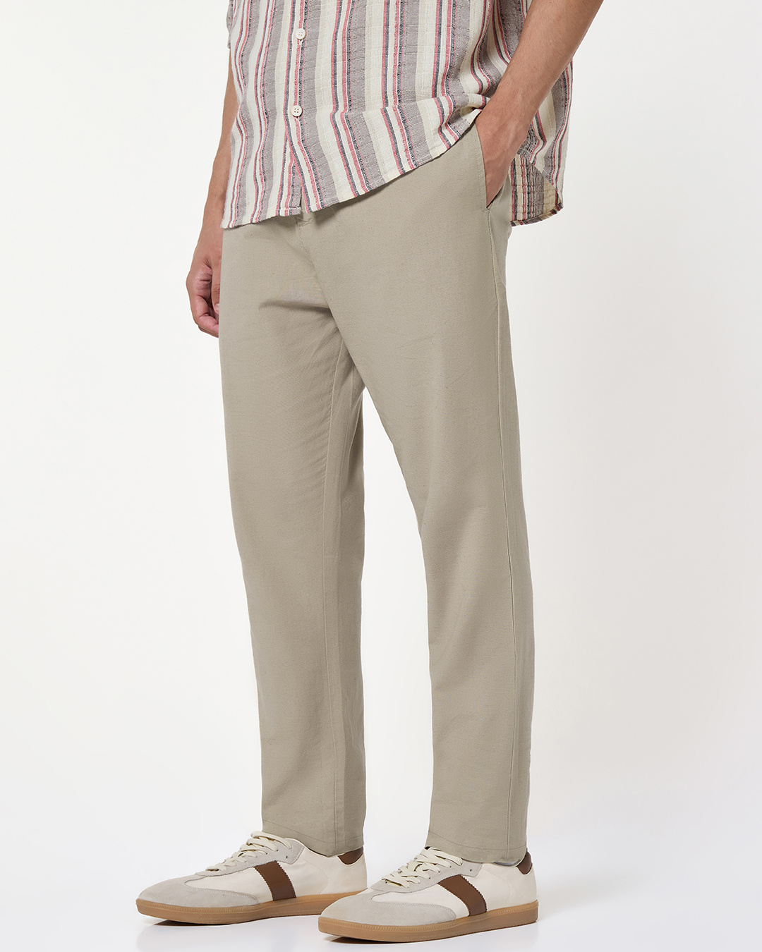 Shop Men's Dark Khaki Brown Cotton Linen Pants-Back
