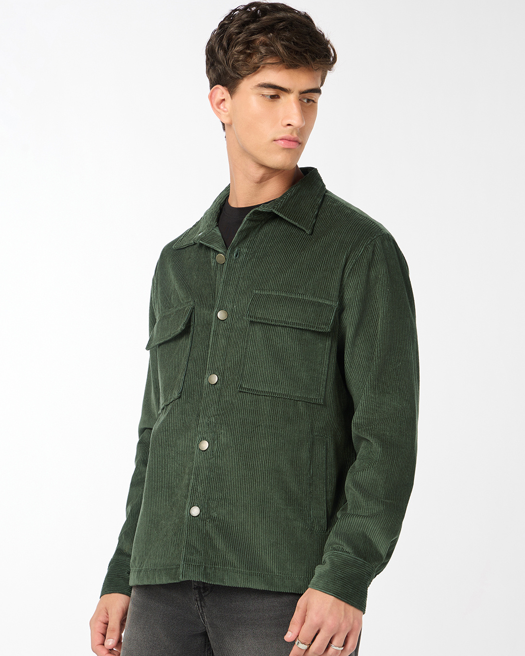 Shop Men's Dark Olive Green Corduroy Jacket-Back