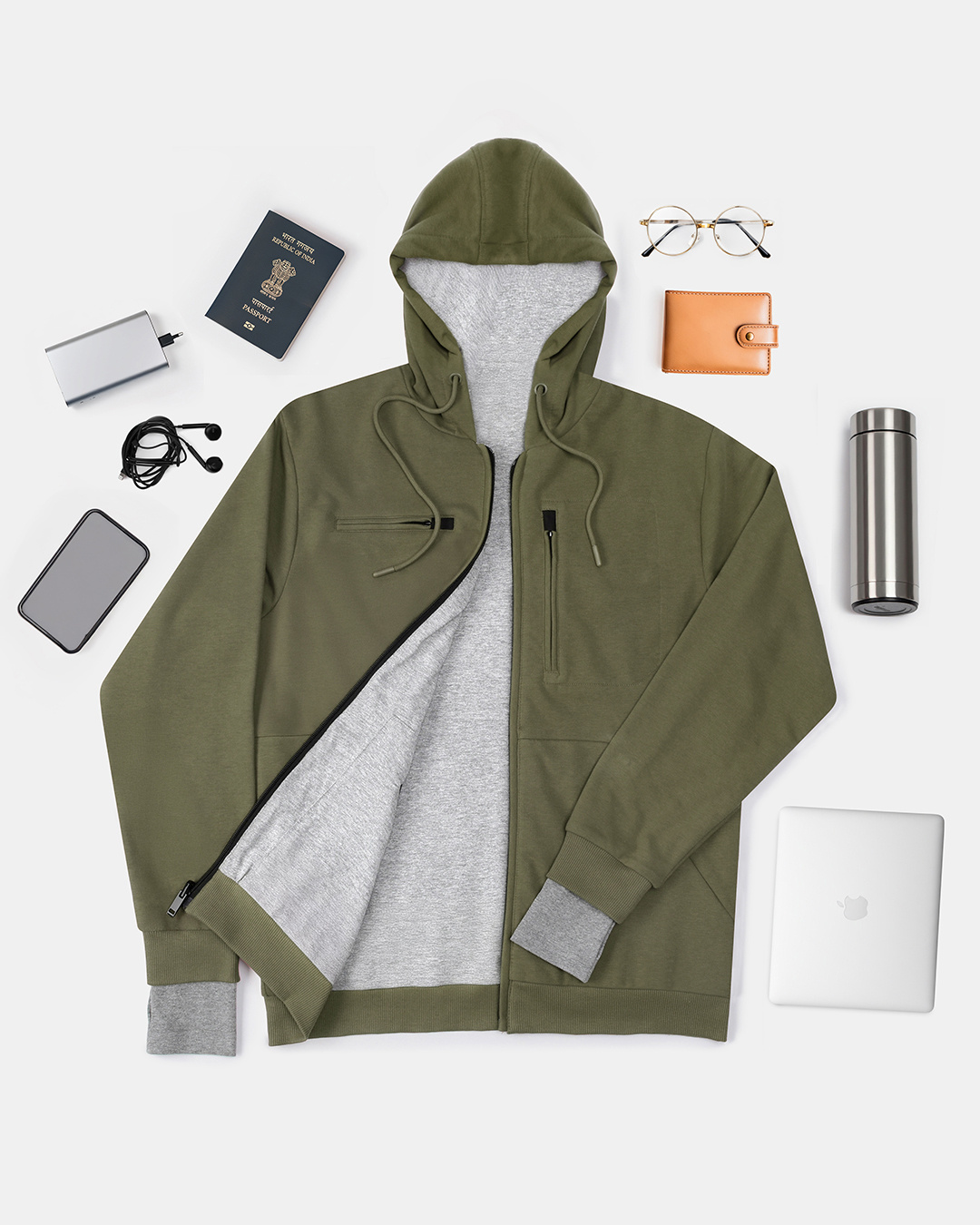 Shop Men's Dark Olive Green Airport Hoodie-Back