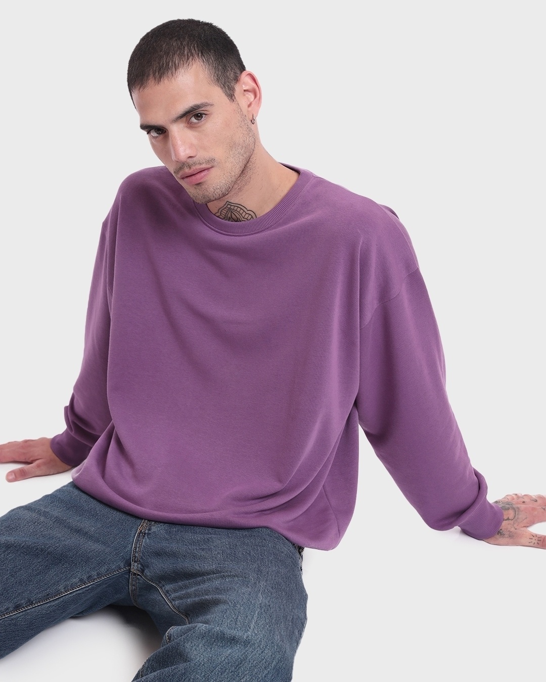 Buy Men's Dark Purple Oversized Sweatshirt Online at Bewakoof