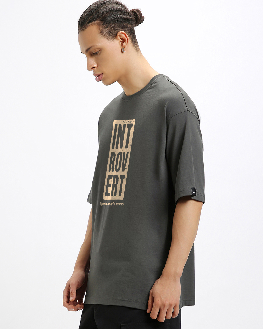 Shop Men's Dark Shadow Grey Introvert Typography Oversized T-shirt-Back