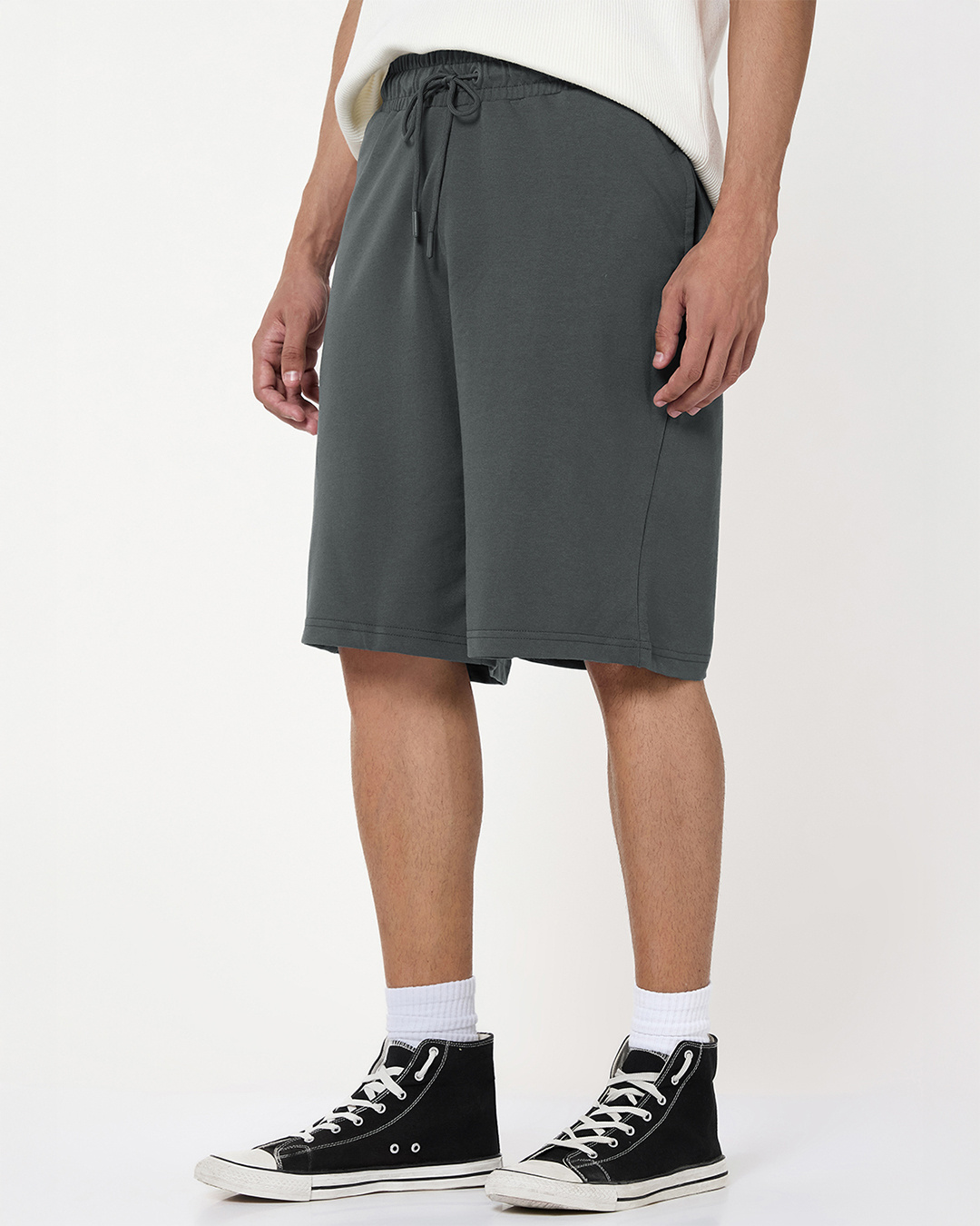 Shop Men's Dark Shadow Grey Oversized Shorts-Back