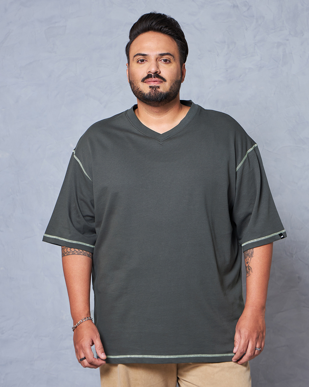 Shop Men's Grey Oversized Plus Size T-shirt-Back