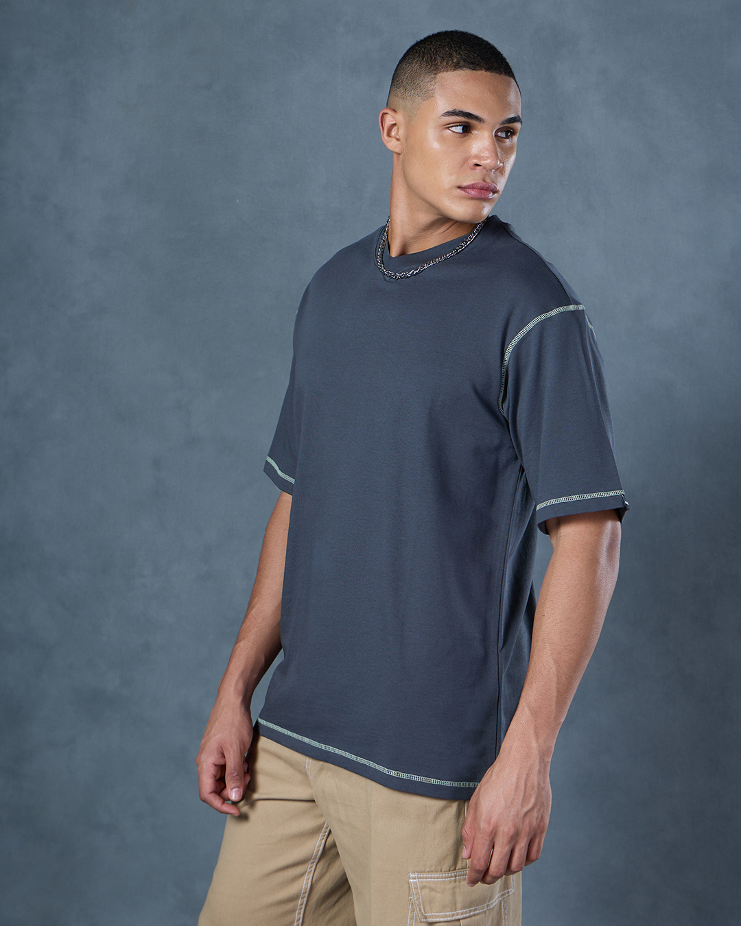 Shop Men's Grey Oversized T-shirt-Back