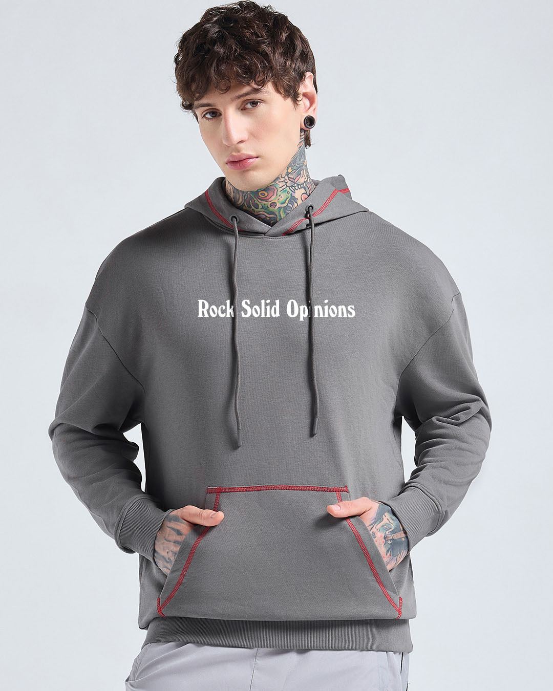 Shop Men's December Sky Grey Minerals Graphic Printed Oversized Hoodies-Back