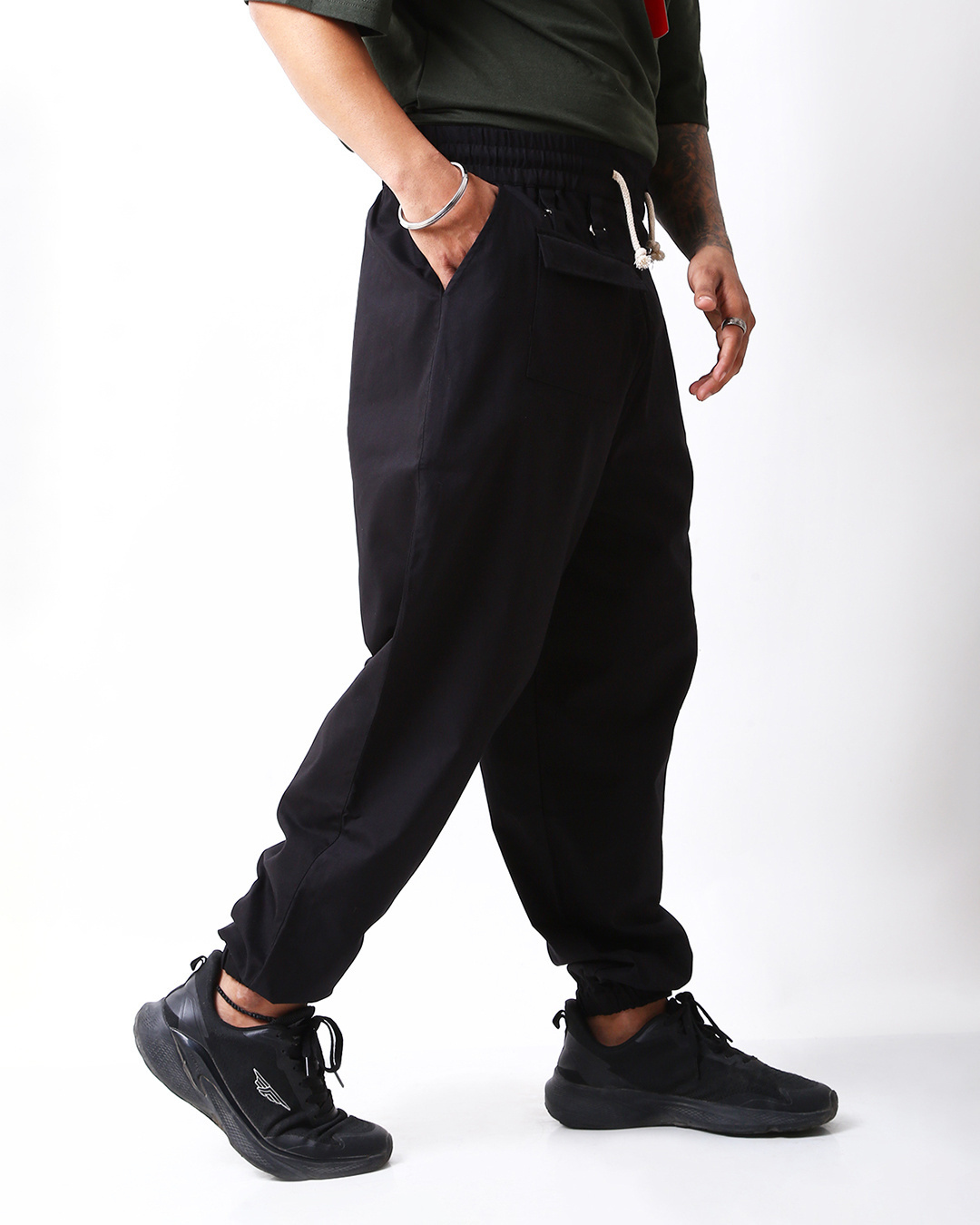 Shop Men's Deep Black Loose Comfort Fit Joggers-Back