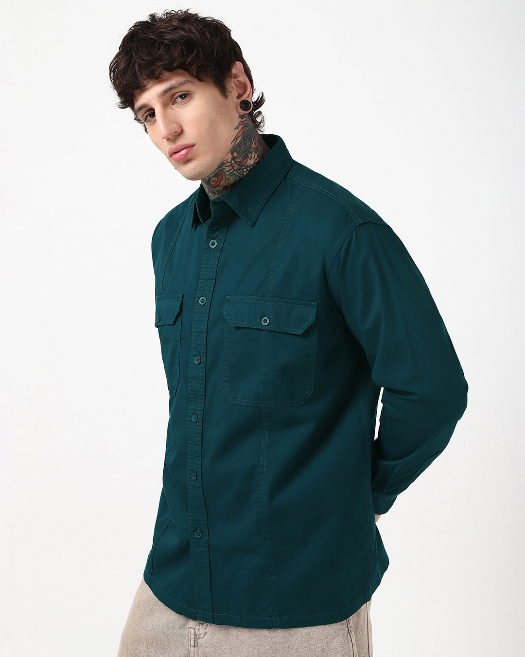 Shop Men's Deep Teal Blue Oversized Cargo Shirt-Back